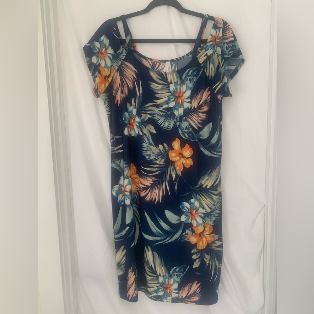 Floral Midi Dress - Navy with Orange & Teal Floral